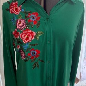 Floral Embroidered Green Blouse